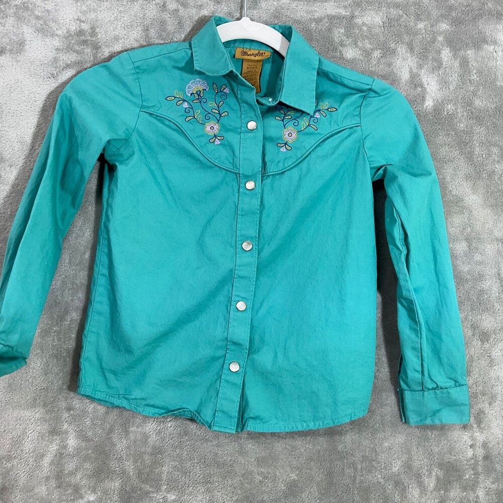 Wrangler Western pearl snap kids Shirt Small embroidered Long Sleeve Cowboy